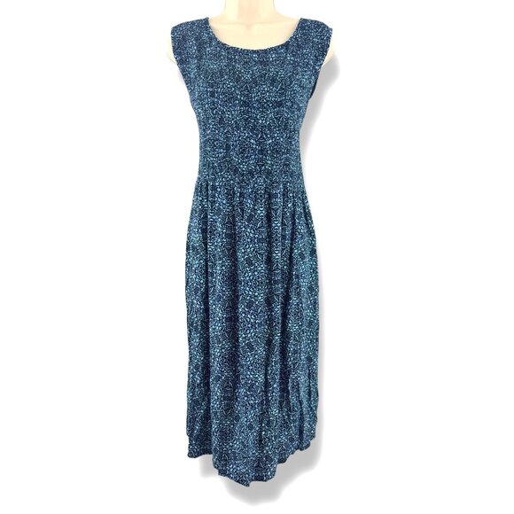 Croft & Barrow Blue Print Smocked Bodice Midi Dress Size 1X 16 18 Plus Sz Summer - Picture 1 of 8